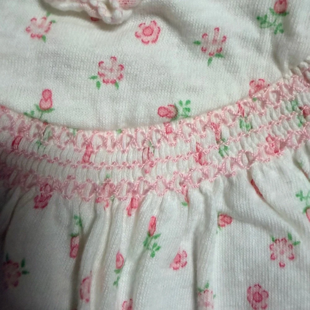 Vintage Carters Baby Girl Pink Floral Smocked Top and Diaper Cover Set 1YR 12M